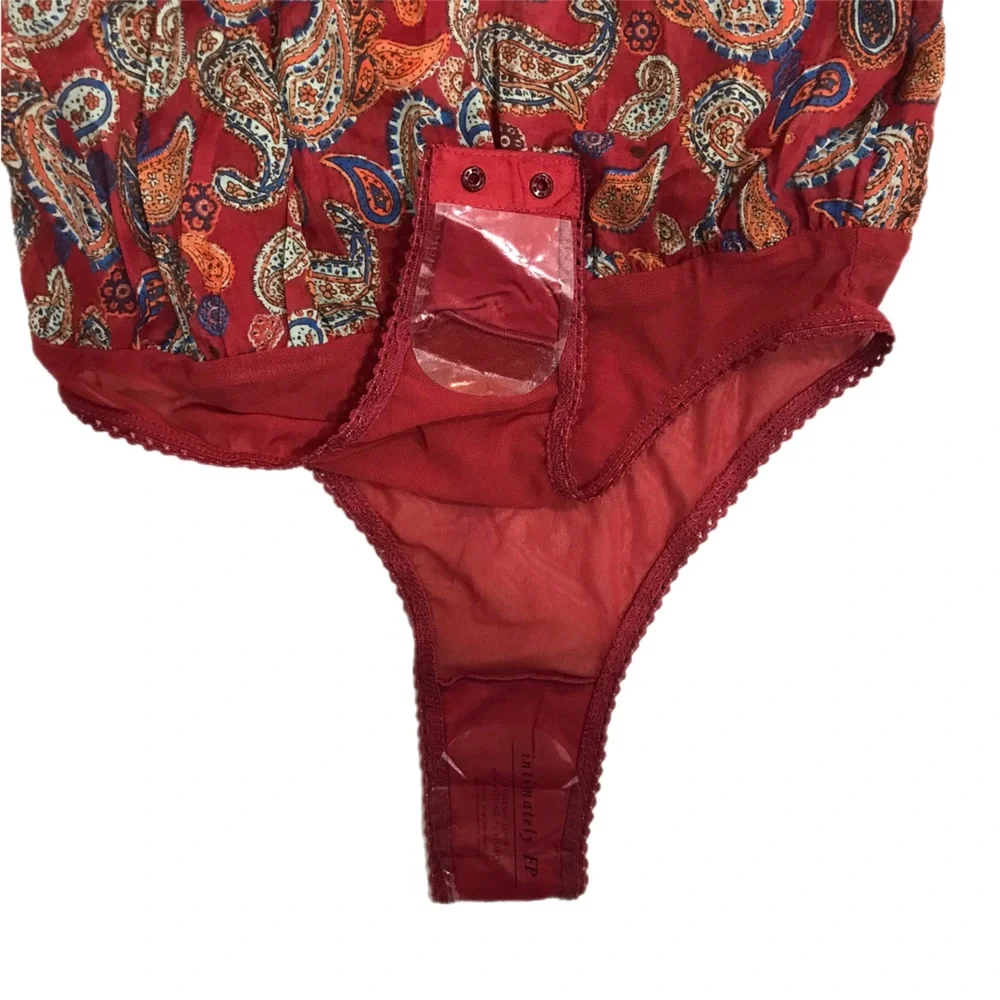 Free People Red Paisley Sundown Off the Shoulder Bodysuit - Picture 6 of 8